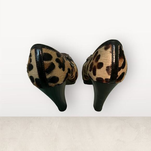 Isola Cheetah Pattern (Dyed Horse Hair) Buckle Open Toe Black Heels 9M - Picture 6 of 10
